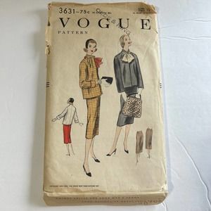 Vogue Vintage 1950's Pattern #3631 Women's Suit And Scarf Size 15 HTF RARE